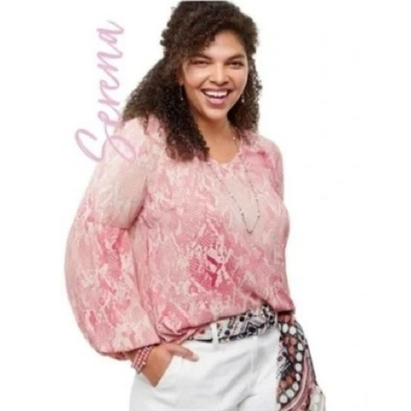 CAbi Tops - Cabi 5708 Bethany Pink Snakeprint Long Sleeve V-Neck‎ Top Women’s Size Large